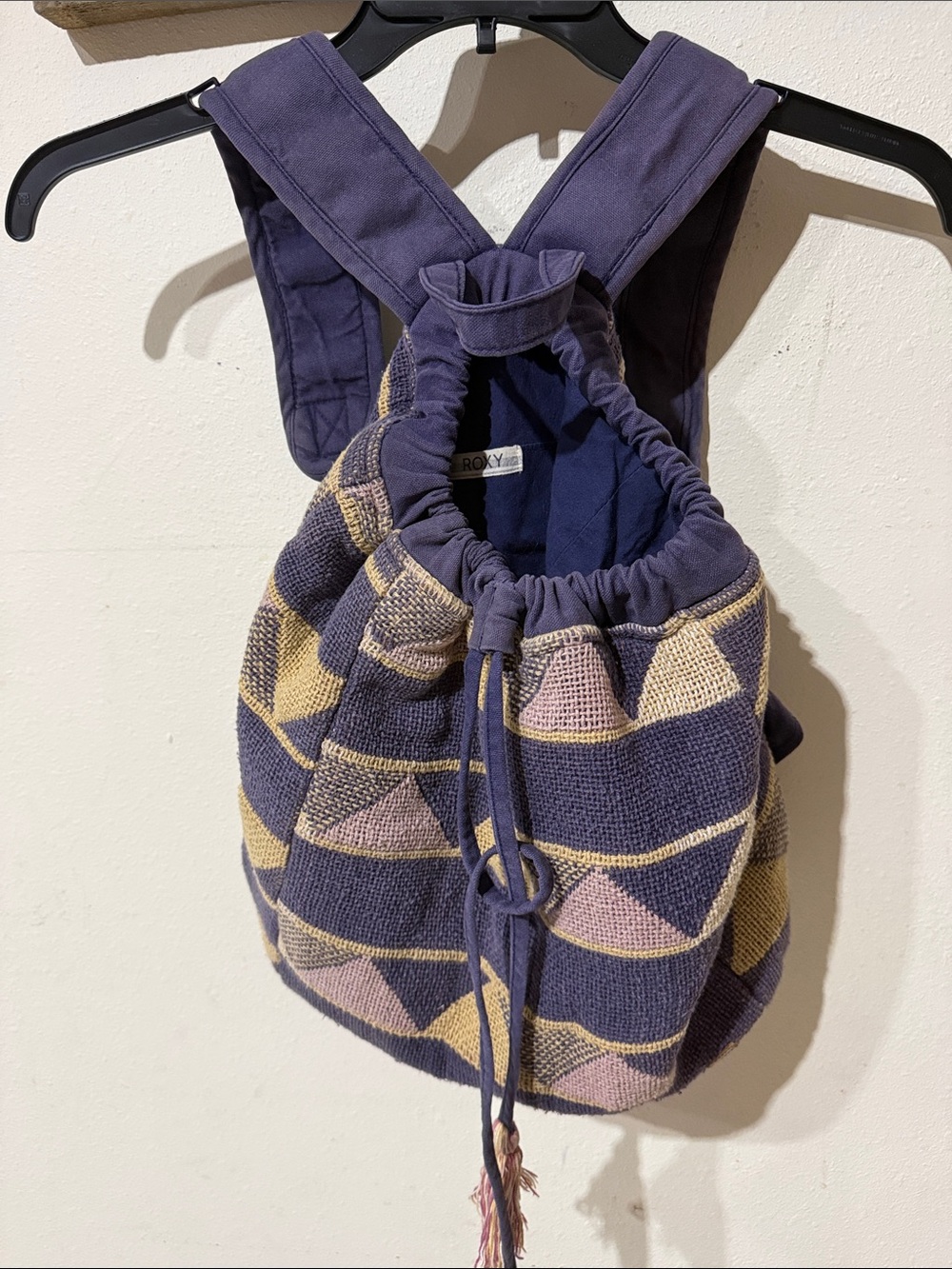 Roxy Navy, Pink & Cream Geometric Boho Drawstring Backpack